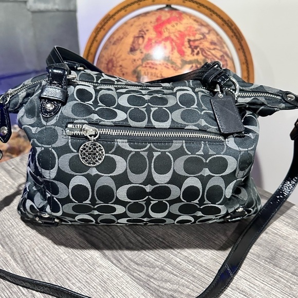 Coach Large Black Denim Purse Bag Tote - Picture 2 of 14